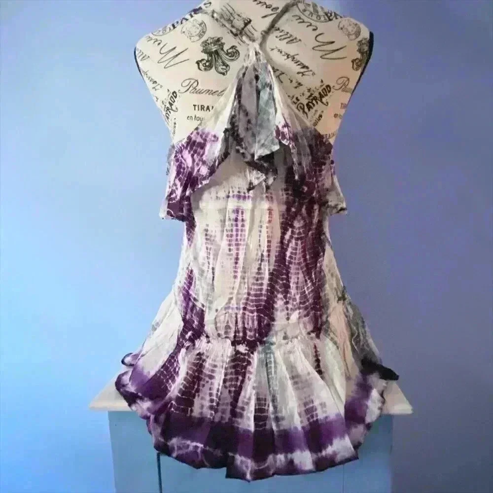 Free People Tie-Dyed Ruffle Beaded Flutter Top XS